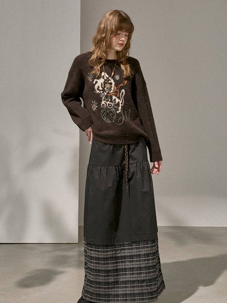 Playful Kitten Round Neck Long Sleeve Sweater【s0000014402】