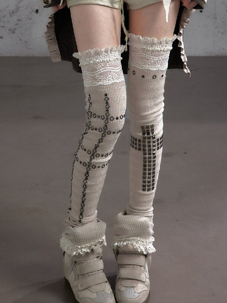 Lace Rhinestone Knit Leg Covers【s0000019164】