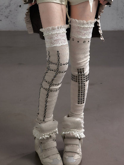 Lace Rhinestone Knit Leg Covers【s0000019164】