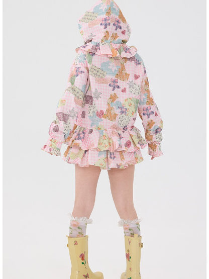 Pink Lace Print Collar Coat Suit【s0000016192】