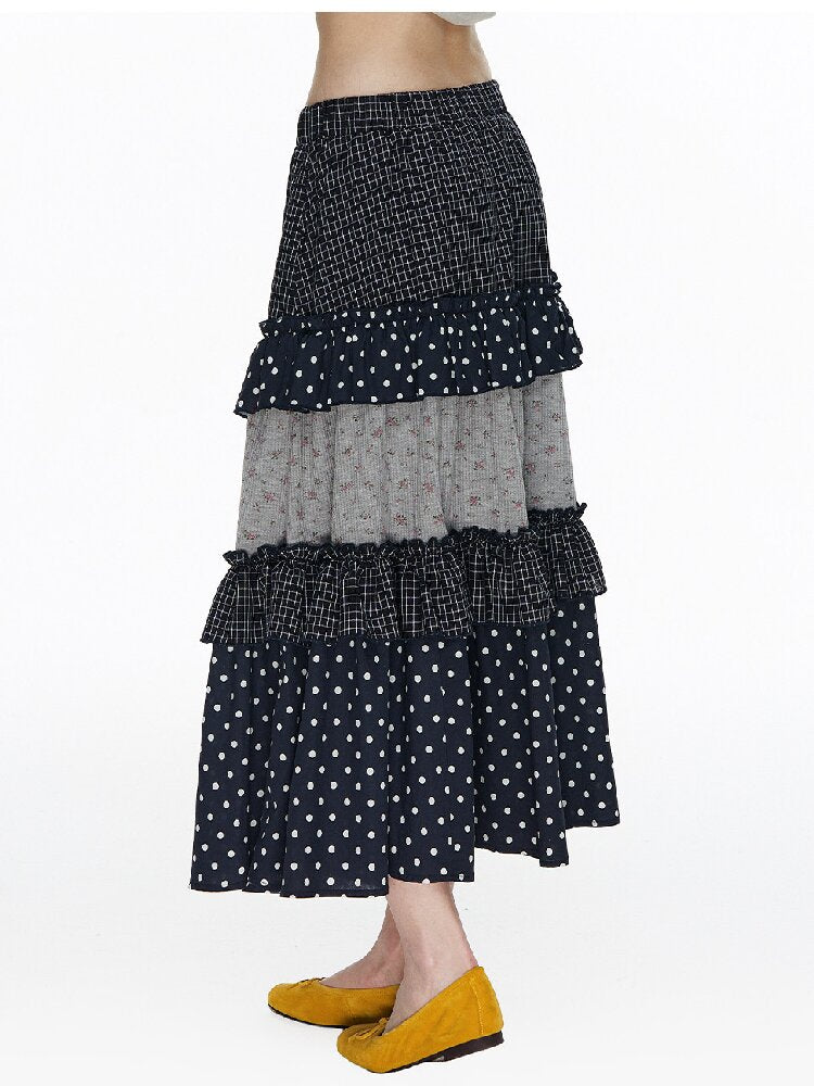 Floral Plaid Polka Dot Cake Skirt【s0000015885】
