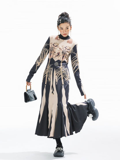 Printed Long Big Hem Dress【s0000011314】