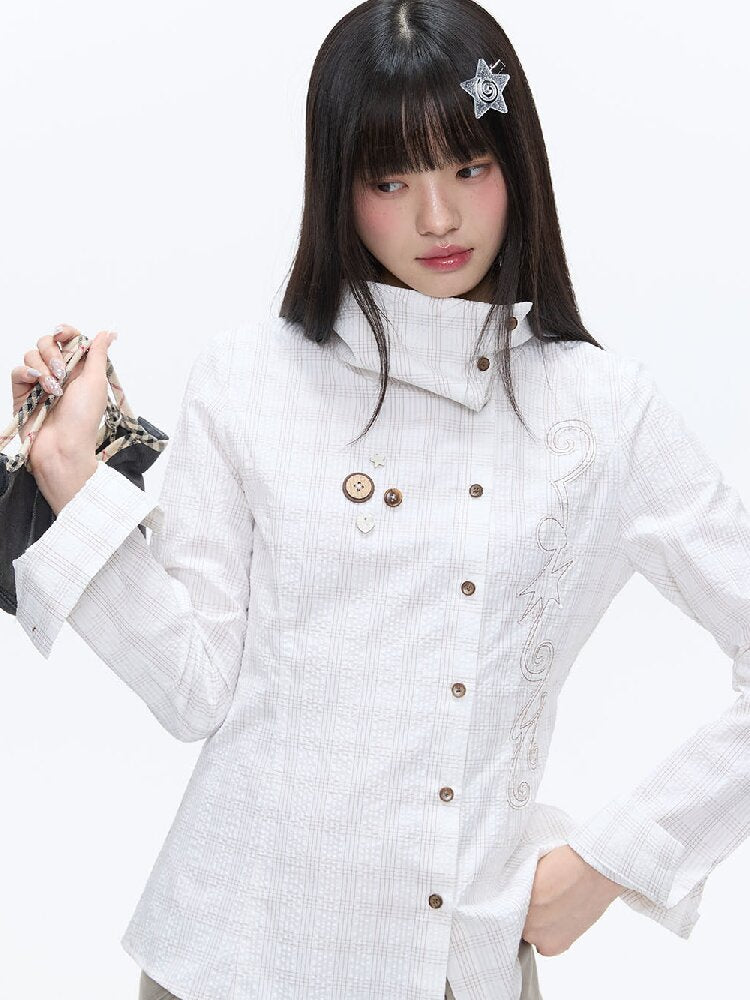 Texture Patch Plaid Lapel Shirt【s0000016377】