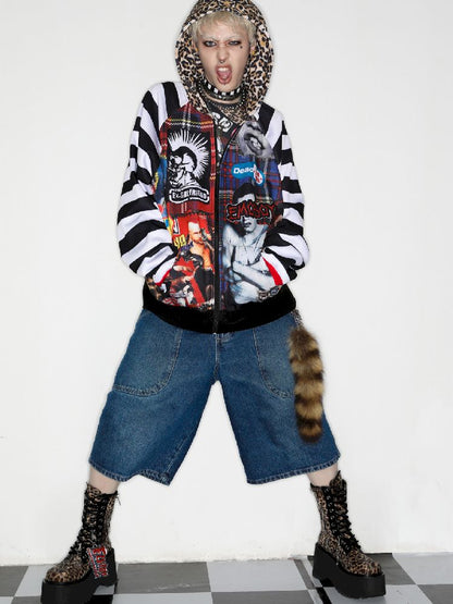 American Punk Leopard Print Zipper Sweatshirt Jacket [S0000010272]