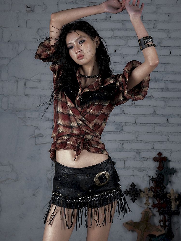 Flare Mid Sleeve Tie Short Blouse【s0000011820】