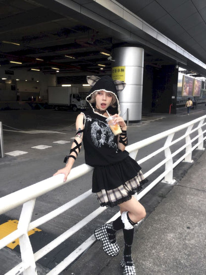 Cat Ear Hooded Skull Print Loose Dress【s0000012436】