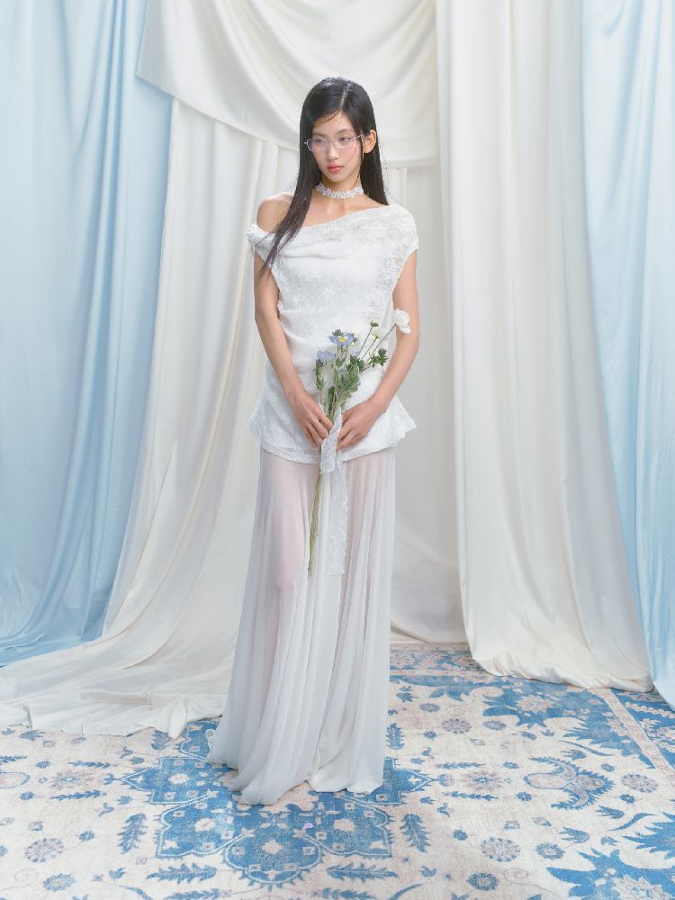 French lace pressed pleated dress【s0000012147】