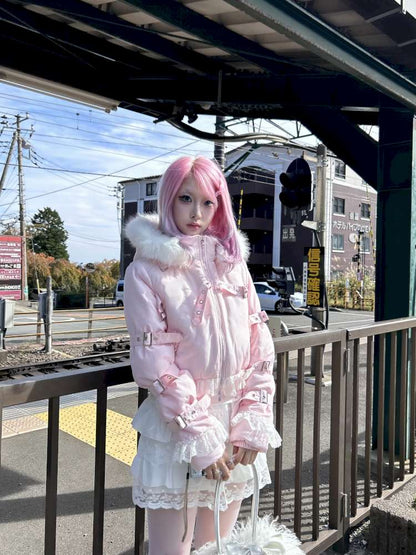 Detachable Hat Black Pink Two Tone Suit【s0000014679】