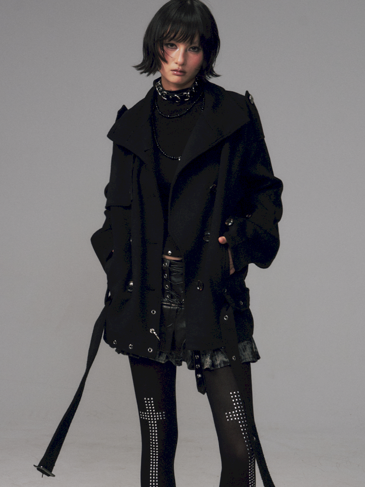 Dark Wool Double-Breasted Coat【s0000014451】