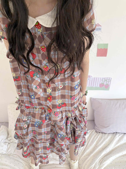 Strawberry Plaid Print Loose Shirt【s0000017511】