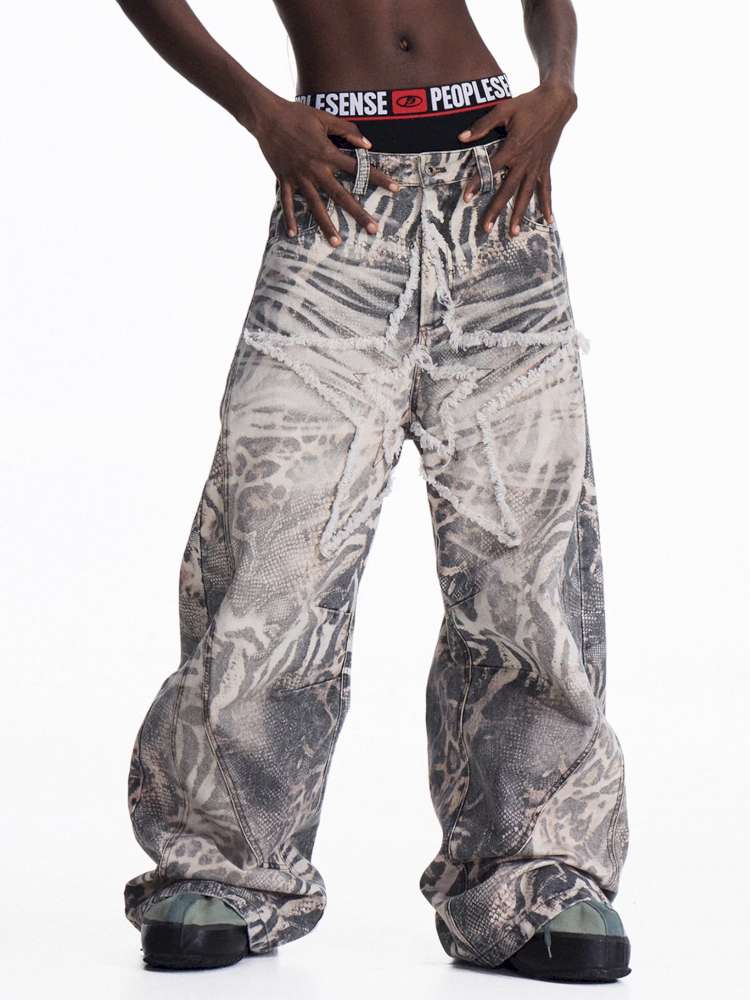 Tiger Print Gradient Wide Jeans【s0000015176】