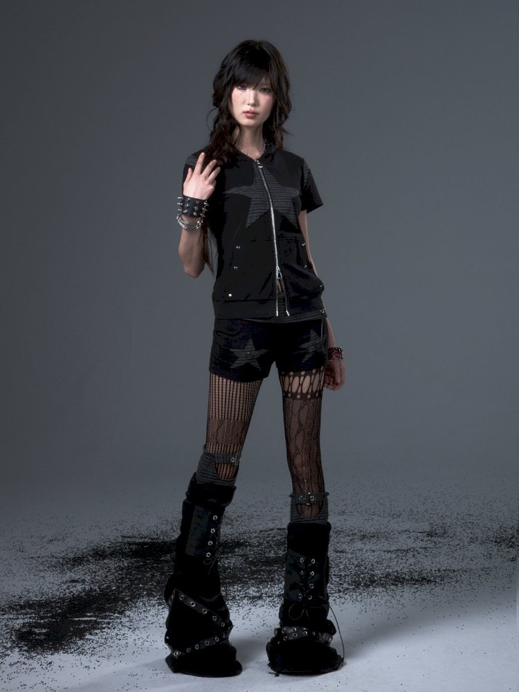 Stars Rabbit Ears Hooded Double Zipper Cardigan【s0000012442】