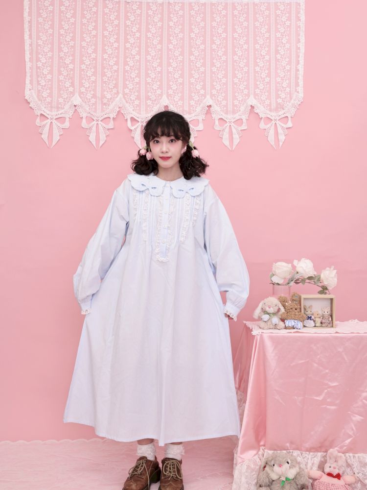 Round Neck Embroidered Blue Lace Dress【s0000013493】