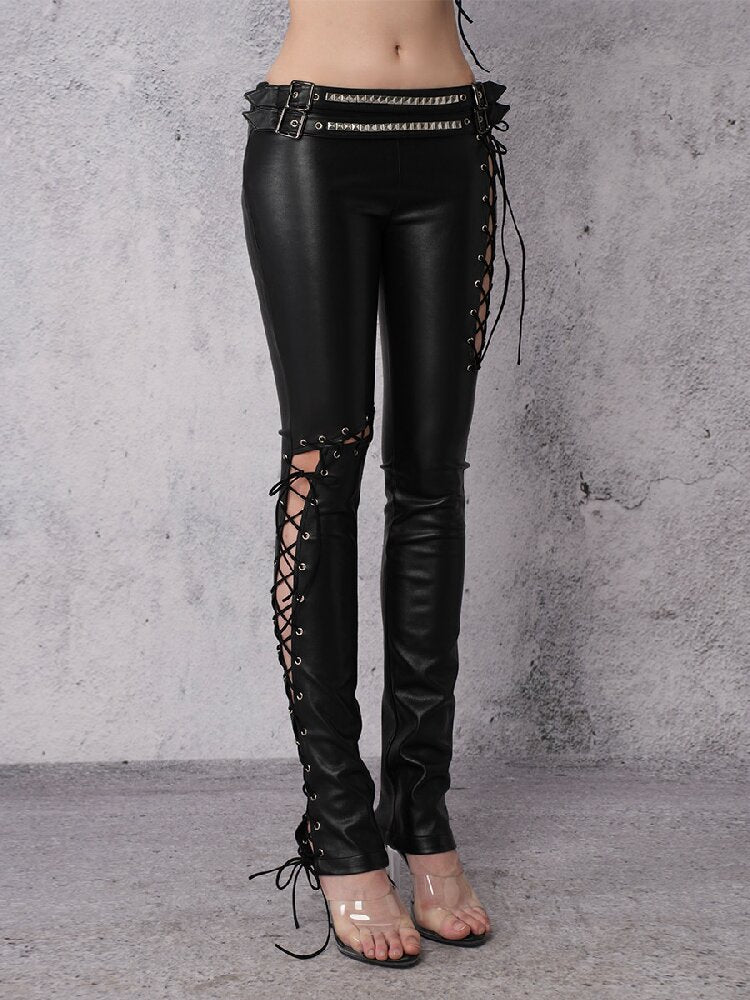 Metal Rivet High-Stretch Leather Pants【s0000019100】