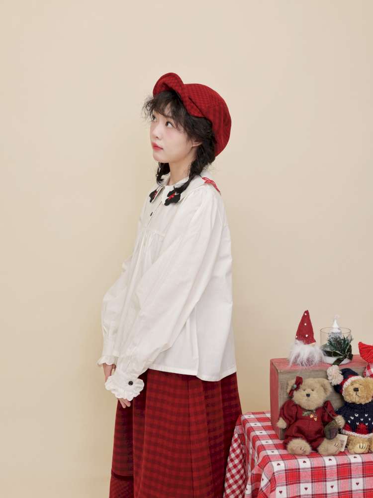 Puppy Bow Embroidery Lace Shirt【s0000015099】