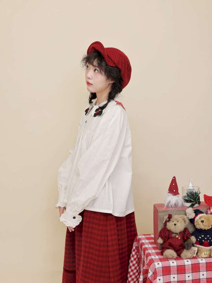 Puppy Bow Embroidery Lace Shirt【s0000015099】