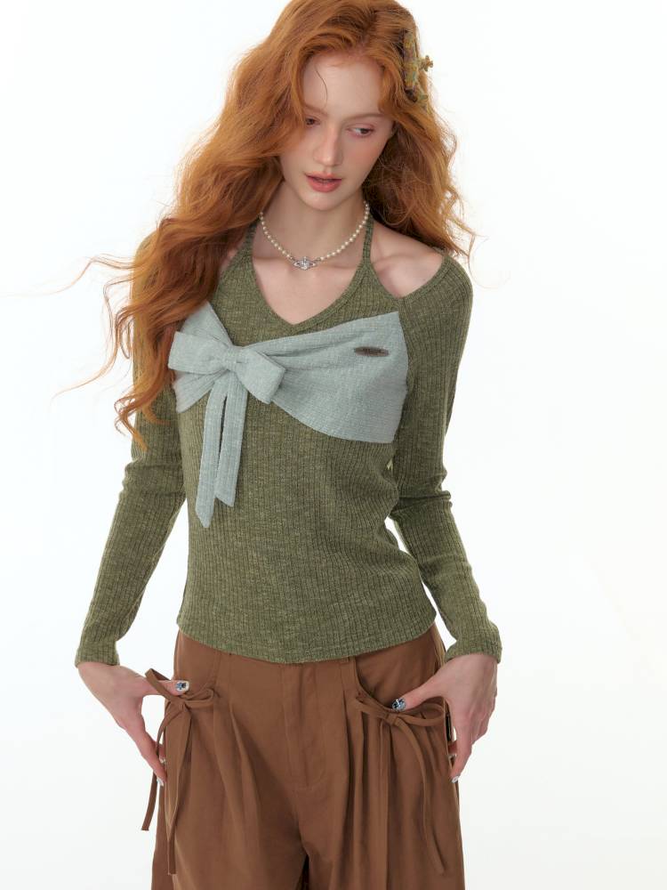 Halter Neck Long Sleeve Knit Sweater【s0000014358】