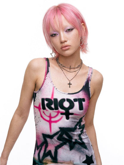 Original Graffiti Slim Vest Dress【s0000017402】