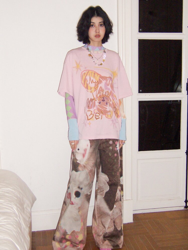 Doll Club Full Print Wide Leg Jeans【s0000015460】