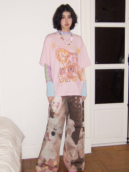 Doll Club Full Print Wide Leg Jeans【s0000015460】