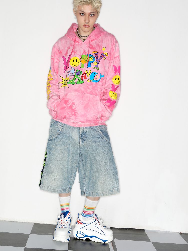 Smiley Pink Tie-Dye Hooded Sweatshirt [S0000010262]