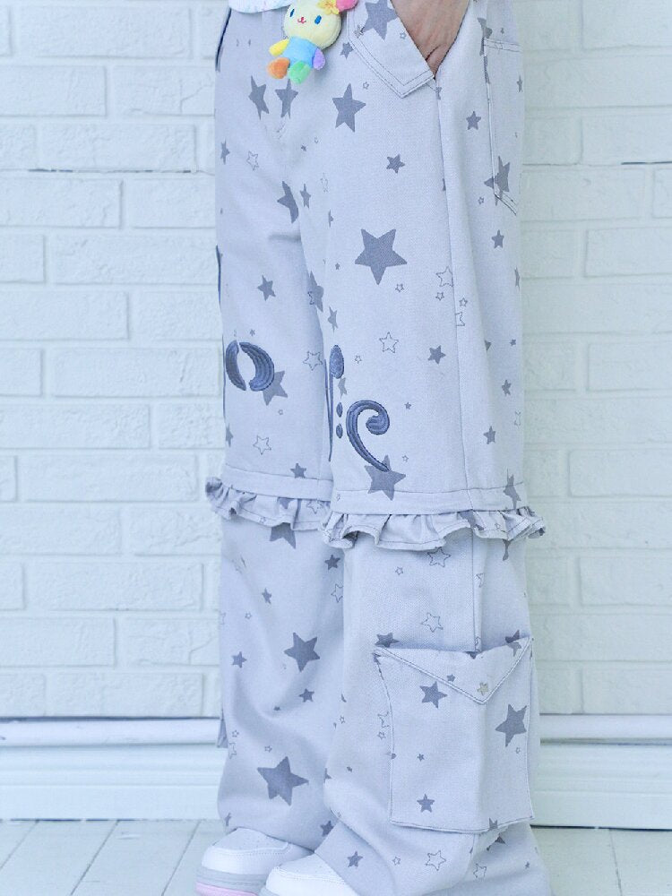 Embroidery Star Wide Leg Pants【s0000017129】