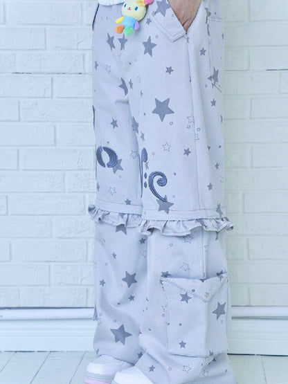 Embroidery Star Wide Leg Pants【s0000017129】