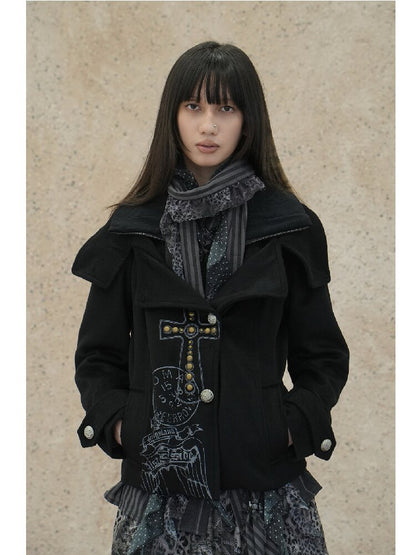 Vintage Cross Print Rivet Jacket【s0000018073】
