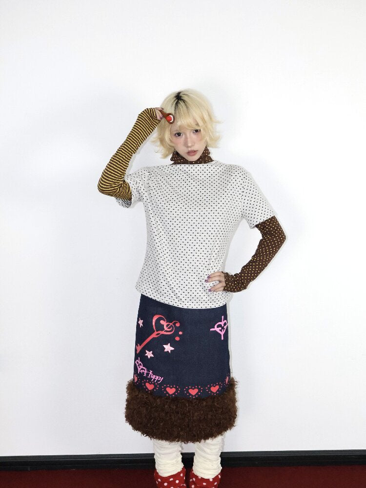 Heartbeat Print Denim Fleece Skirt【s0000018670】