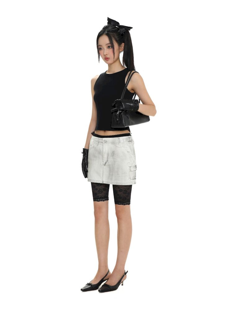 Dirty Hardware Tab Belt Denim Short Skirt【s0000008681】