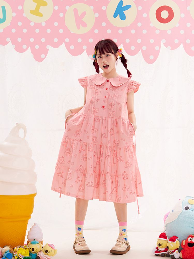 Animal Angel Fly Sleeve Pink Dress【s0000013188】