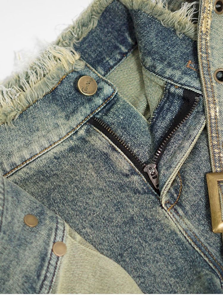 Denim pleated skirt pants【s0000012806】