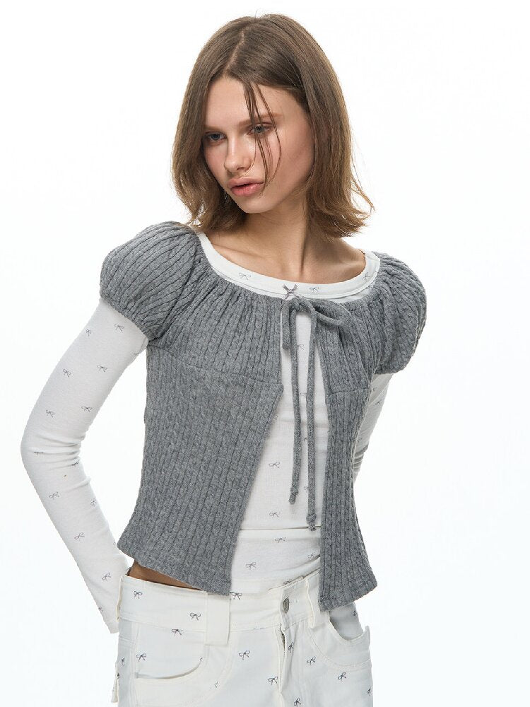 Twisted Cord Puff Sleeve Knit【s0000015883】