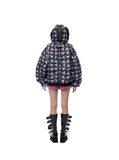 Black Metal Fur Collar Cotton Suit【s0000015129】