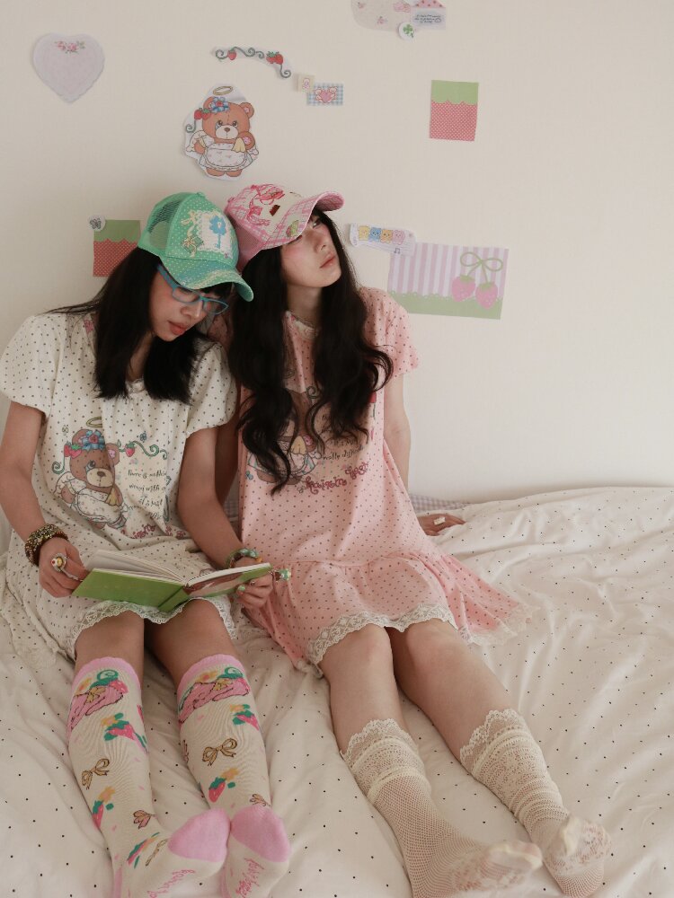 Bear Strawberry Lace Polka Dot Dress【s0000017508】