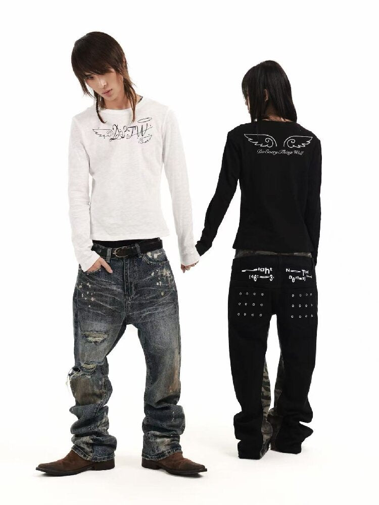 Angel Slogan Cotton Long-Sleeve T【s0000018356】
