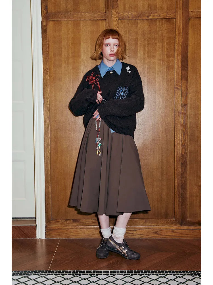 Wide-Skirted Pleated Midi Skirt【s0000014083】