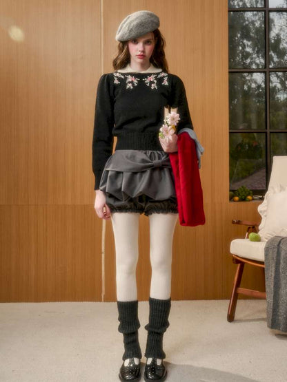 Wool Warm Hand-Embroidered Doll Collar Knit【s0000014893】