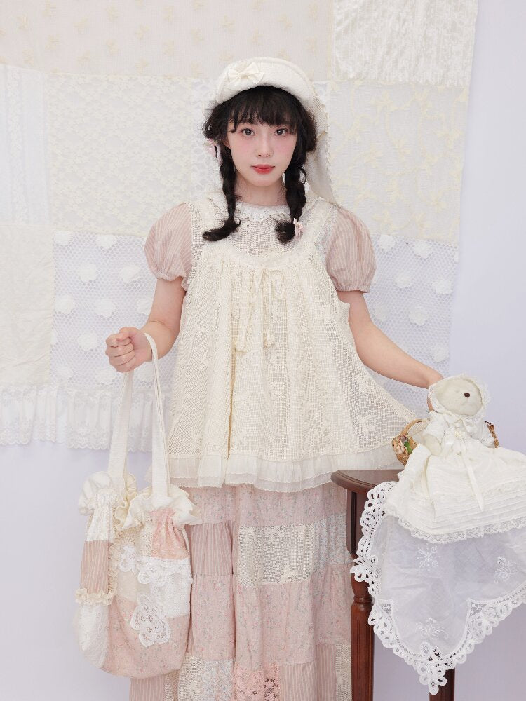 Striped Floral Patchwork Shirt【s0000016509】