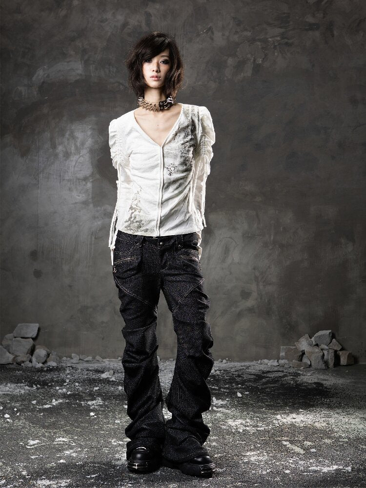 Double Waist Scimitar Denim Pants【s0000015945】