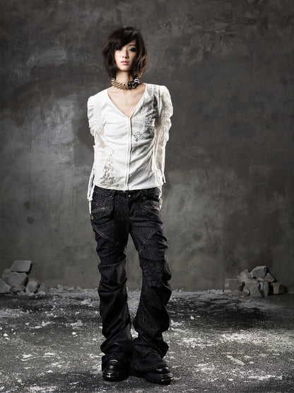 Double Waist Scimitar Denim Pants【s0000015945】