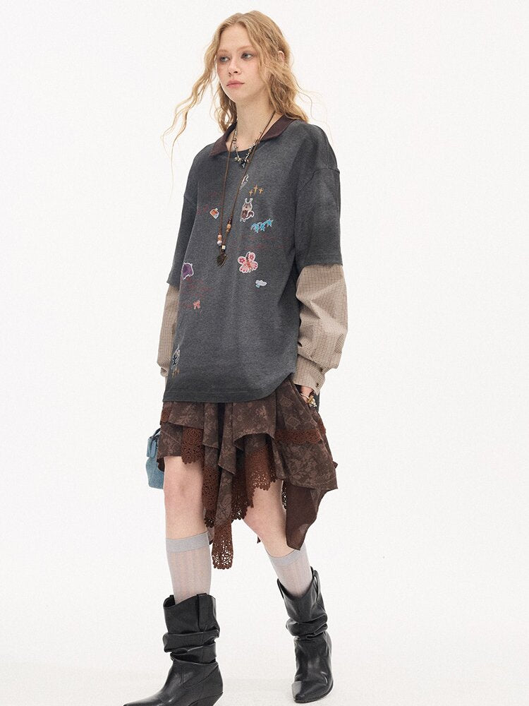 Cartoon Sticker Long Sleeve T-shirt【s0000015894】