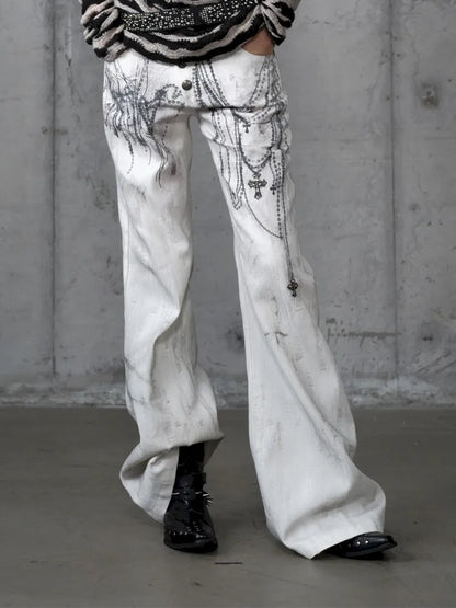 Denim Distressed Wide-Leg Pants【s0000013949】