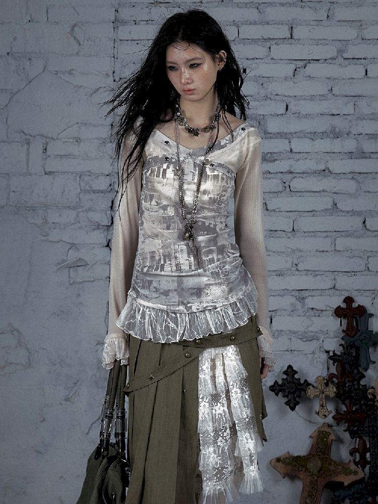 메쉬 스 플라이 싱 슬림 스트레치 긴 슬리브 티셔츠 [S0000011824]