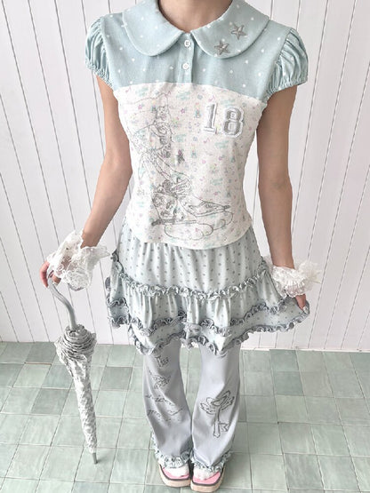 Vintage Bird Collar Bubble T-shirt【s0000017476】