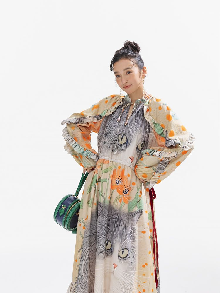 인쇄 된 길고 느슨한 드레스 [S0000011312]