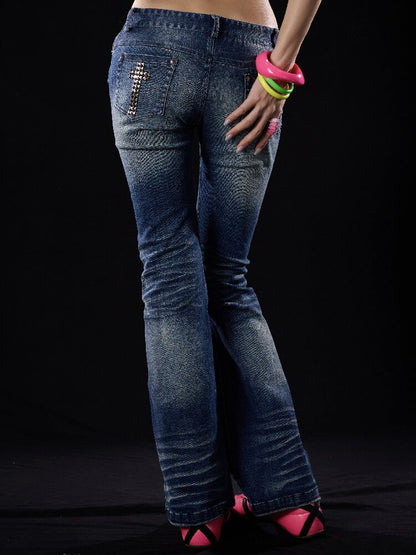 Elastic Cross Riveted Flared Jeans【s0000018512】