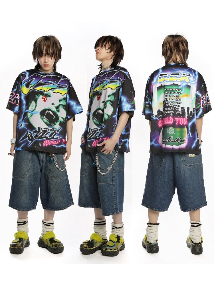 Dark Rock Lightning Print T-shirt【s0000015891】