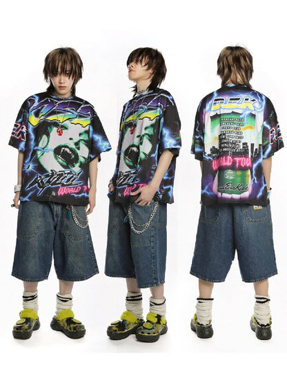 Dark Rock Lightning Print T-shirt【s0000015891】