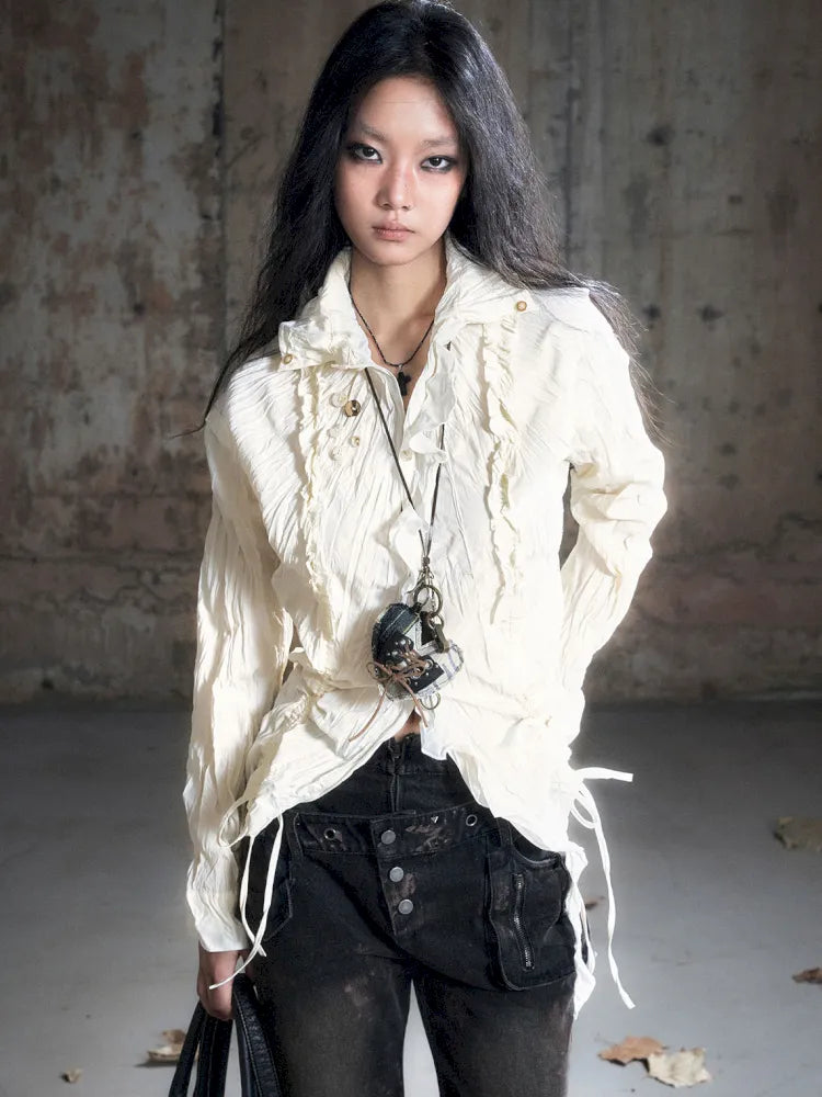 Drawstring Black-Gray Checkered Shir【s0000013959】